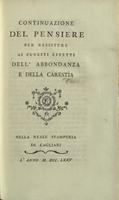 Continuazione del pensiere per resistere ai funesti effetti dell'abbondanza e della carestia