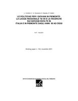 Le politiche per i giovani in Piemonte : la legge regionale 16/95 e le ricerche sui giovani svolte in Italia e in Piemonte dagli anni cinquanta ad oggi