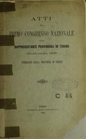 Atti del primo Congresso nazionale delle rappresentanze provinciali in Torino : 20-24 ottobre 1898