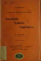 Contribution a l'étude du droit d'association : Associations syndicats coopératives