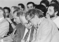 Luciano Berio, Giorgio Balmas e Giorgio Pestelli nella sala conferenze della Galleria Civica d'Arte Moderna e Contemporanea