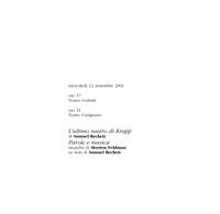 Libretto di sala - 2001 - "Parole e musica": musiche di Morton Feldman su tesi di Samuel Beckett