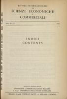 Rivista internazionale di scienze economiche e commerciali - Anno 34 Indici