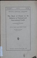 The Bank of France in its relation to national and international credit