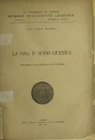 La cosa in senso giuridico : contributo alla critica di un dogma