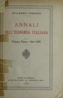 Annali dell'economia italiana 1861-1870 Vol. I