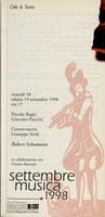 Libretto di sala - 1998 - Robert Shumann: presentazione del volume Robert Schumann-Clara Wieck Casa Schumann diari 1841-1844, di Enzo Restagno